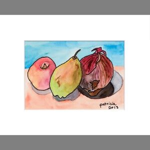 "Three Fruits" matted 8 x 10 inches - New watercolor painting by seller